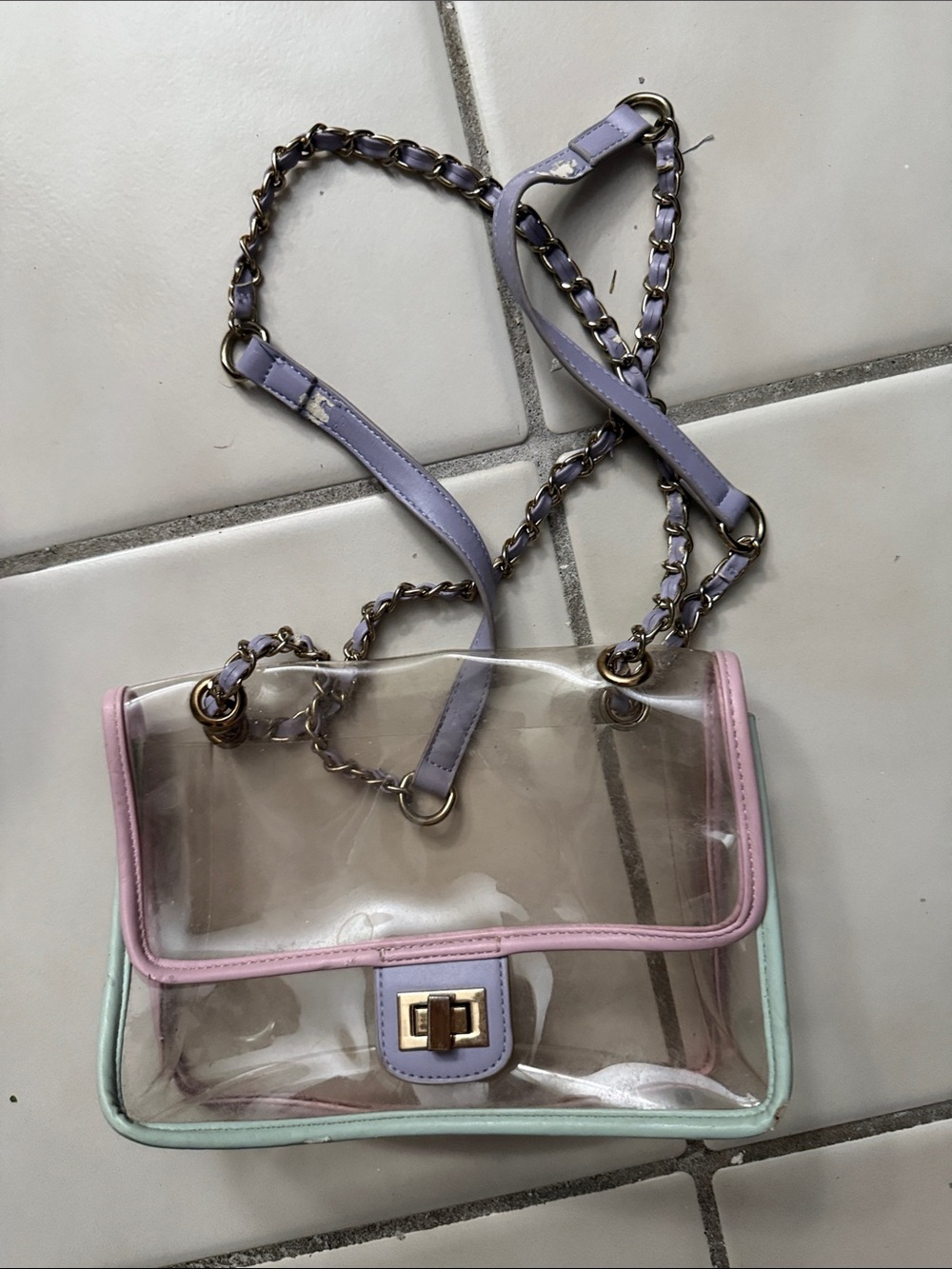 Clear Pastel Trim Crossbody Bag in Lavender, Pink & Mint